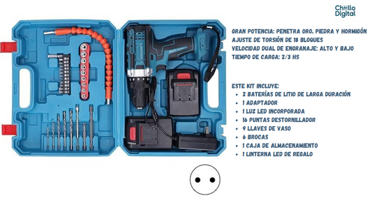 Juego de Taladro eléctrico + Linterna Led de regalo