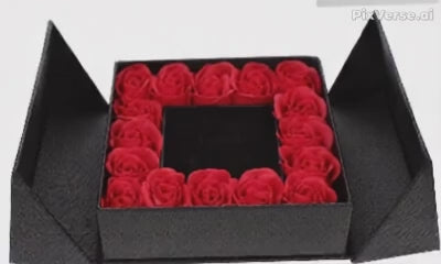 Caja de regalo con 16 rosas artificiales x 1 Collar de doble anillo de corazón bicolor